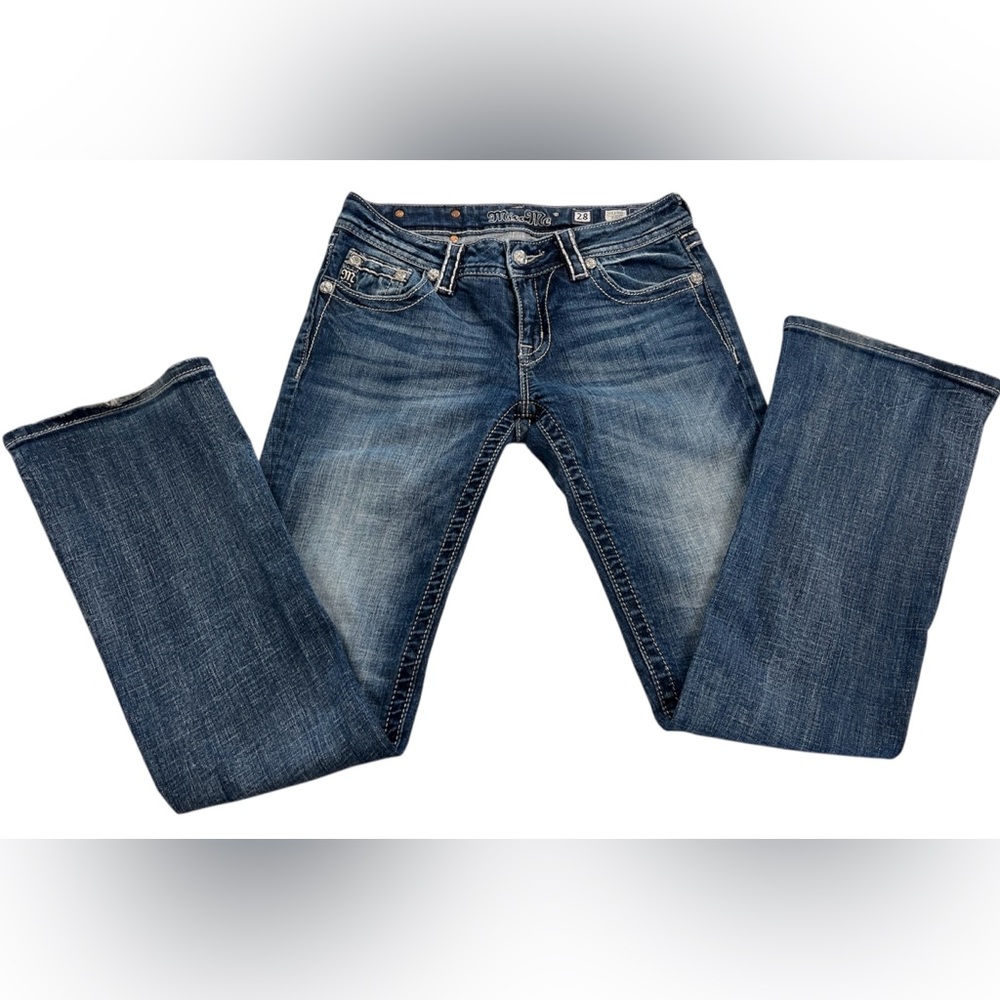 Miss Me Women’s JP5395BV Boot Blue Jeans 28R Silver Embroidered Booty Pockets - Picture 2 of 9